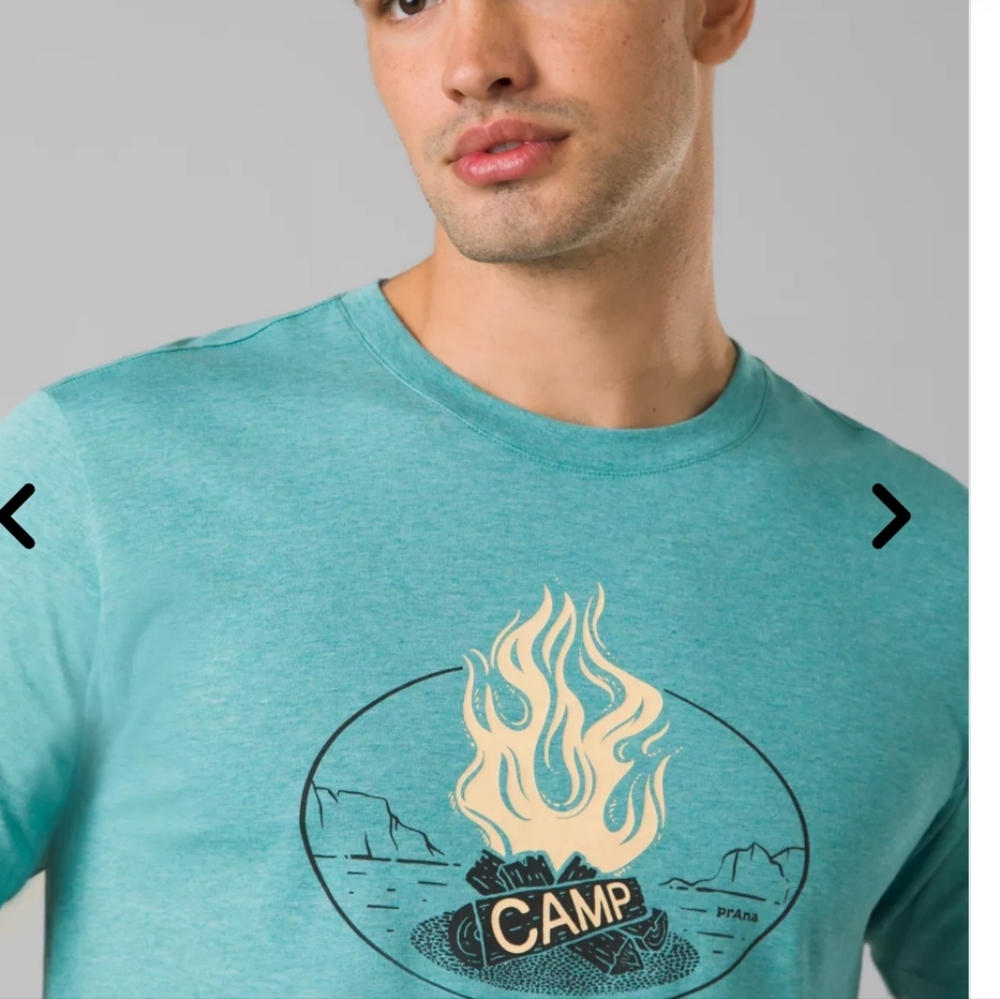 NWT PrAna Campfire Journeyman 2 Tee Organic Cotton Jersey T-Shirt Aqua Medium - Picture 3 of 9